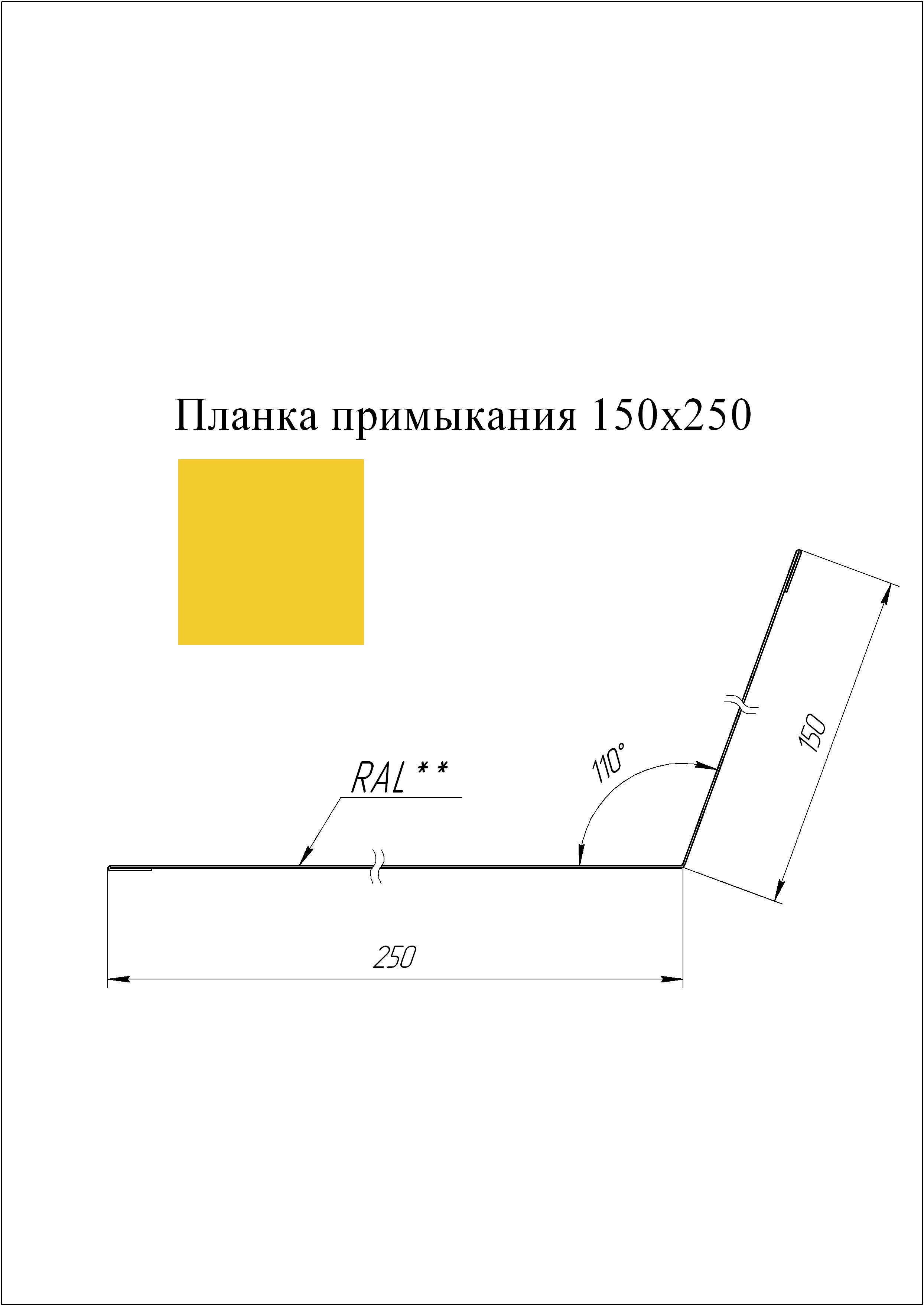 Планка примыкания 150*250 мм L=3 м GL PE-полиэстер 0,45 RAL 1018 - желтый цинк