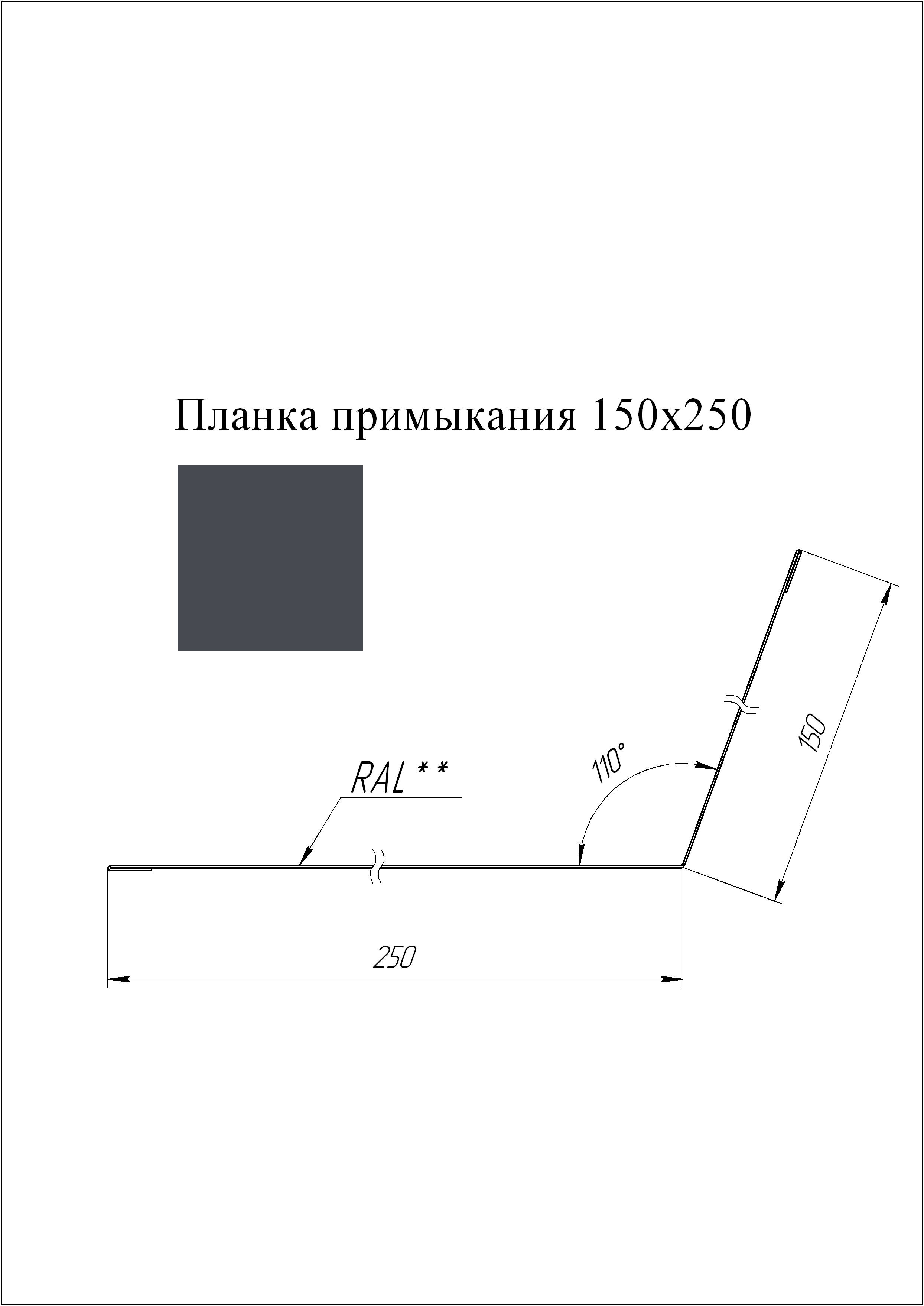 Планка примыкания 150*250 мм L=2 м GL PE-полиэстер 0,45 RAL 7024 - серый графит